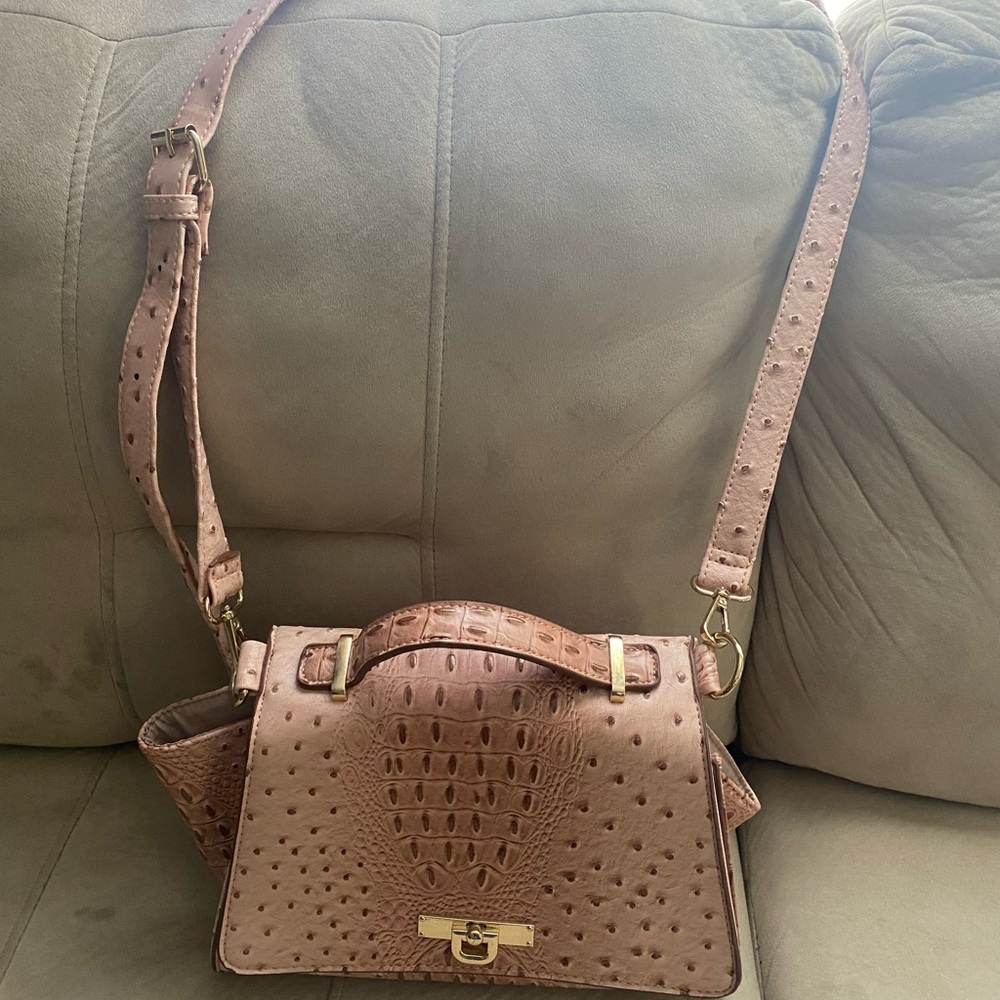 Elegant Pink Ostrich Embossed Handbag
